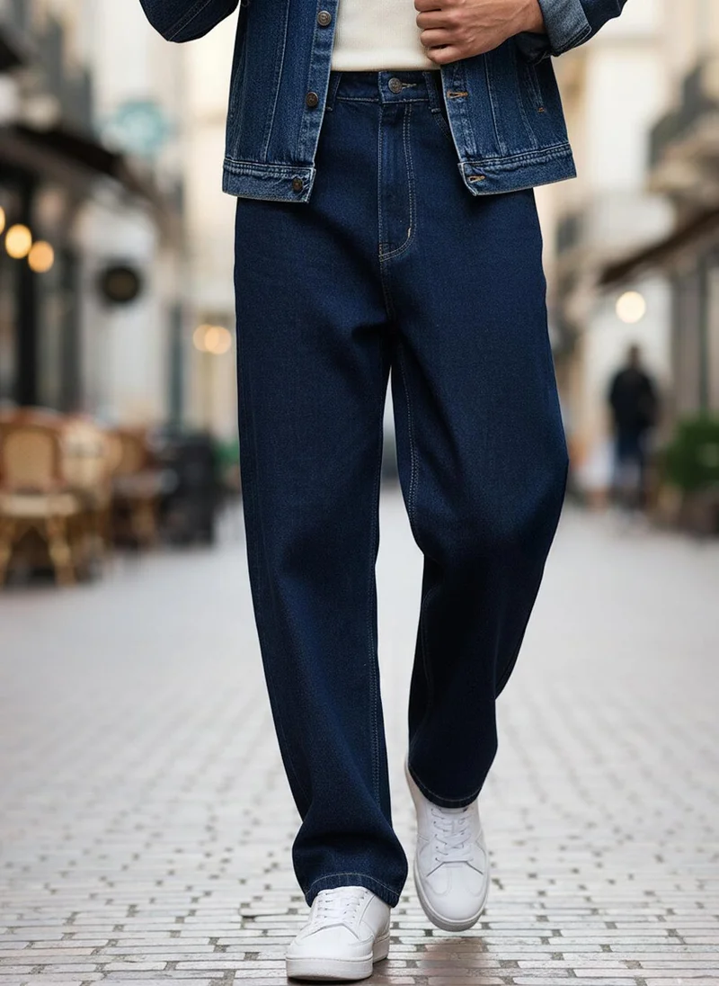 Urbano Fashion Men's Dark Blue Loose Baggy Fit Washed Denim Jeans Non-Stretchable